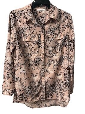 Women’s Notations button down blouse light pink with animal print Size Small